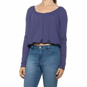 Free People - NWT True Blue Ruffled Scoop Neck Long Sleeve Lightweight Blouse SM